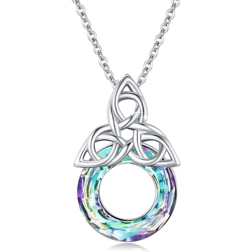 Sterling Silver Celtic Knot Crystal Pendant Necklace