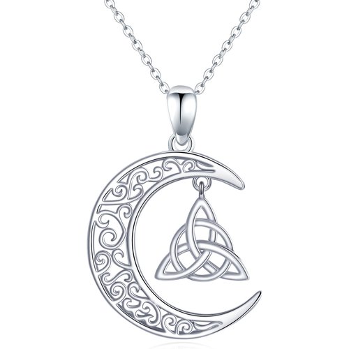 Sterling Silver Celtic Knot & Moon Cable Chain Necklace