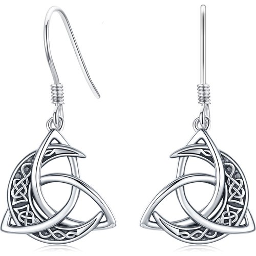 Sterling Silver Celtic Knot & Moon Drop Earrings