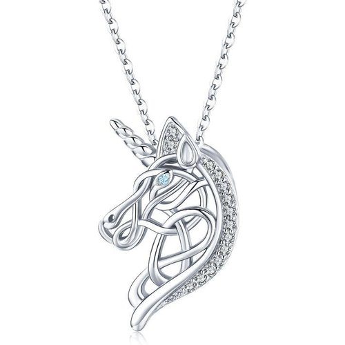 Sterling Silver Cubic Zirconia Celtic Knot & Unicorn Pendant Necklace