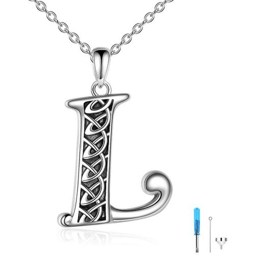 Sterling Silver Celtic Knot Urn Necklace for Ashes with Initial Letter L