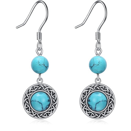 Sterling Silver Circular Turquoise Celtic Knot Drop Earrings for Women