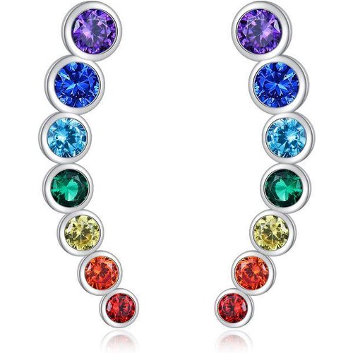 Sterling Silver Round Chakras Climber Earrings