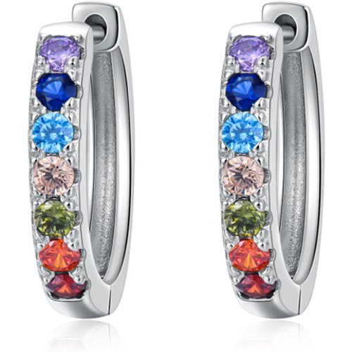Sterling Silver Cubic Zirconia Chakras Hoop Earrings