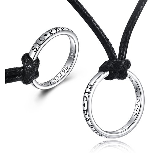 Sterling Silver Circle Pendant Necklace with Leather Rope Chain for Men