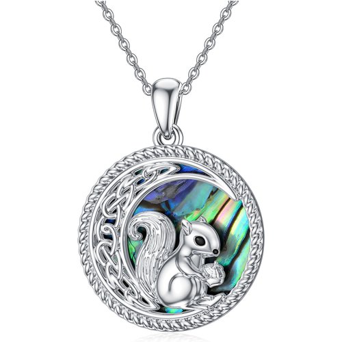 Sterling Silver Squirrel Celtic Knot & Moon Pendant Necklace Animal Jewelry For Girl