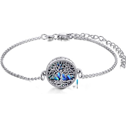 Sterling Silver Circular Shaped Abalone Shellfish Tree Of Life Urn Bracelet for Ashes