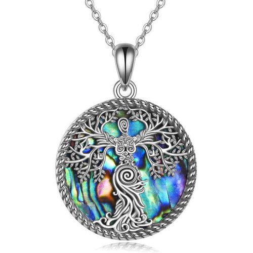 Sterling Silver Circular Shaped Abalone Shellfish Tree Of Life Urn Necklace for Ashes