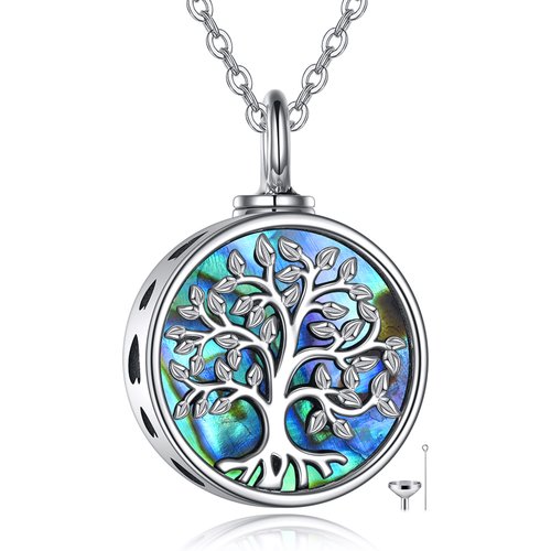 Sterling Silver Abalone Tree Of Life Urn Necklace For Ashes Memorial