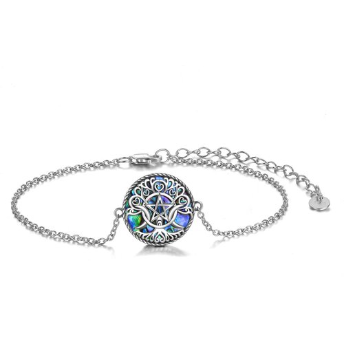 Sterling Silver Circular Shaped Abalone Shellfish Triple Moon Goddess Charm Bracelet
