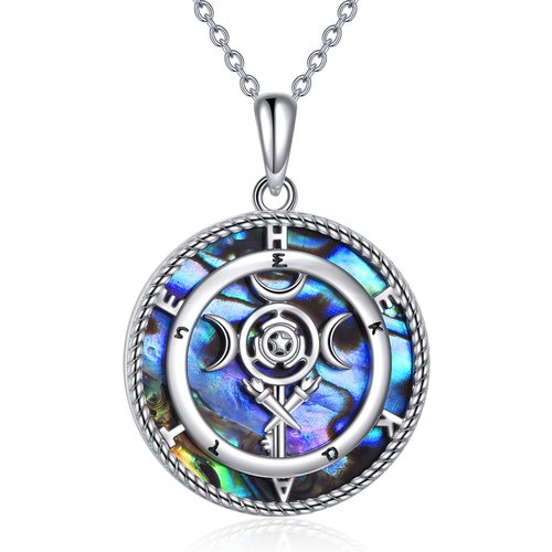 Sterling Silver Circular Shaped Abalone Shellfish Viking Rune Pendant Necklace