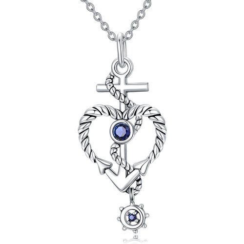 Sterling Silver Cubic Zirconia Anchor Cross Heart Pendant Necklace For Unisex