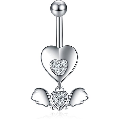 Sterling Silver Circular Shaped Cubic Zirconia Angel Wing Belly Button Ring