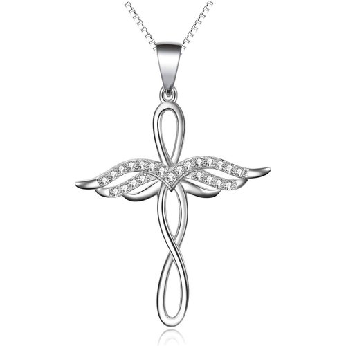 Sterling Silver Angel Wing Cross & Infinity Symbol Necklace For Women