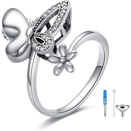 Sterling Silver Round Shaped Cubic Zirconia Butterfly & Daisy Urn Ring