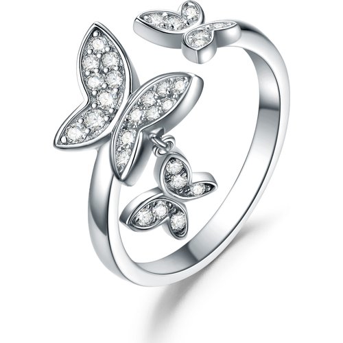 Sterling Silver Round Shaped Cubic Zirconia Butterfly Ring