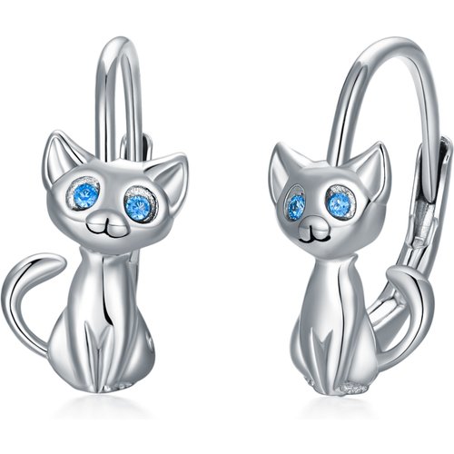 Sterling Silver Circular Shaped Cubic Zirconia Cat Hoop Earrings