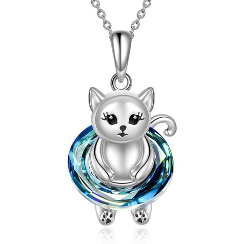 Sterling Silver Circular Shaped Cat Pendant Necklace
