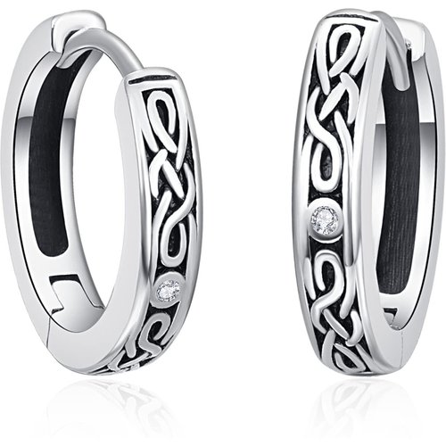 Sterling Silver Circular Shaped Cubic Zirconia Celtic Knot Hoop Earrings