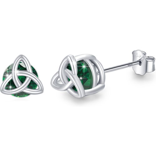 Sterling Silver Circular Shaped Cubic Zirconia Celtic Knot Stud Earrings