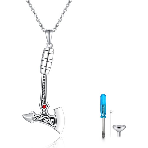 Sterling Silver Circular Shaped Crystal Axe Urn Necklace for Ashes