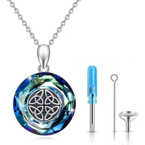 Sterling Silver Circular Shaped Crystal Celtic Knot Urn Necklace for Ashes