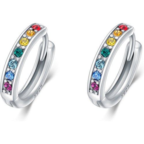 Sterling Silver Circular Shaped Crystal Chakras Hoop Earrings