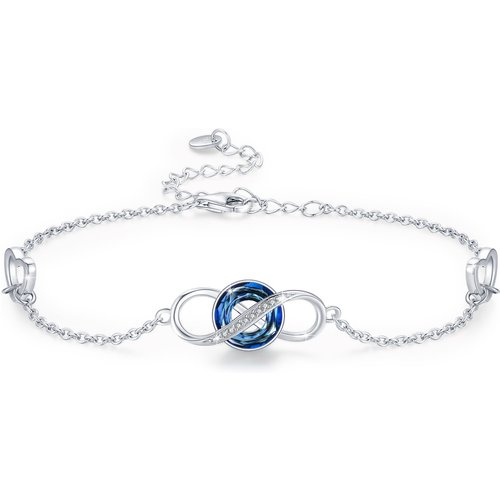 Sterling Silver Circular Shaped Crystal Infinite Symbol Charm Bracelet