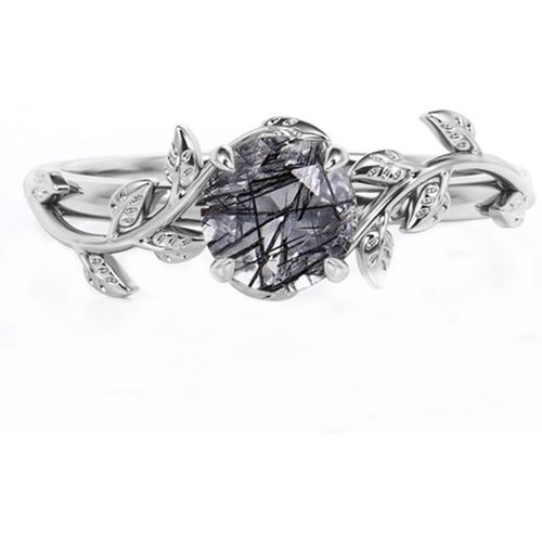 Sterling Silver Round Shaped Crystal Ivy & Round Engagement Ring