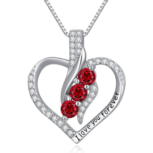 Sterling Silver Circular Crystal Customized Birthstone Heart Pendant With Engraved Word Necklace For Women Best Friends