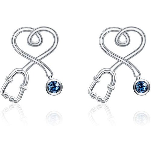 Sterling Silver Circular Shaped Crystal Stethoscope Stud Earrings