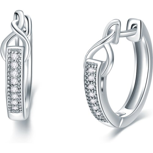 Sterling Silver Circular Shaped Diamond Infinity Symbol Hoop Earrings
