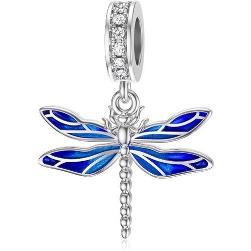 Sterling Silver Circular Shaped Cubic Zirconia Dragonfly Dangle Charm