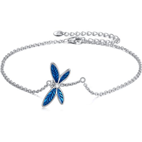 Sterling Silver Circular Shaped Cubic Zirconia Dragonfly Charm Bracelet