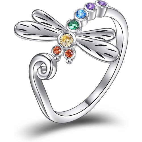 Sterling Silver Round Shaped Cubic Zirconia Dragonfly Ring