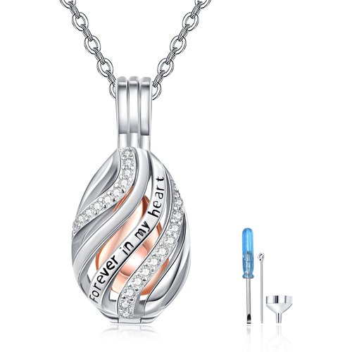 Sterling Silver Circular Shaped Cubic Zirconia Drop Shape Pendant Necklace with Engraved Word