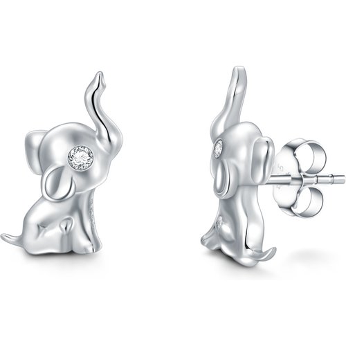 Sterling Silver Circular Shaped Cubic Zirconia Elephant Stud Earrings