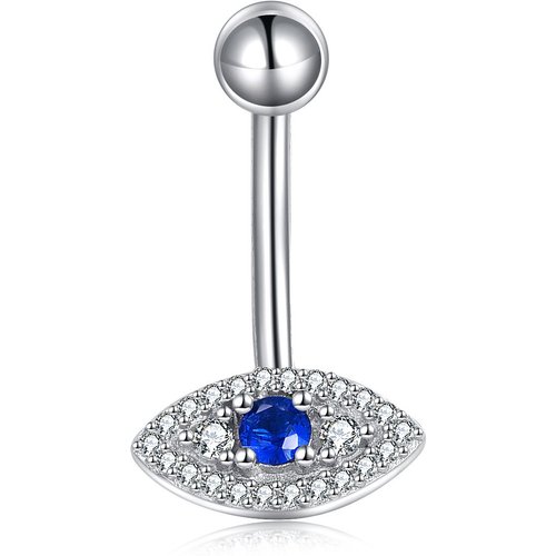 Sterling Silver Circular Shaped Cubic Zirconia Evil Eye Belly Button Ring