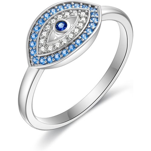 Sterling Silver Round Shaped Cubic Zirconia Evil Eye Ring
