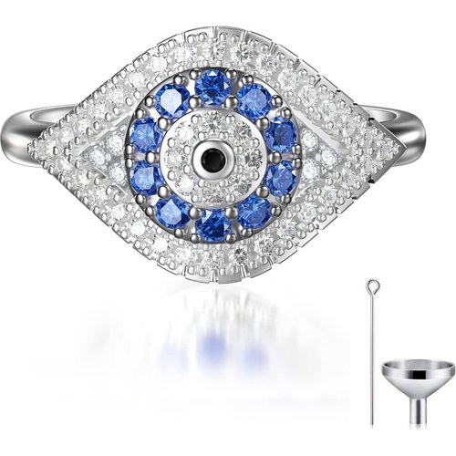 Sterling Silver Round Shaped Cubic Zirconia Evil Eye Urn Ring