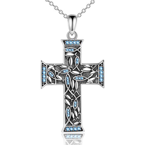 Sterling Silver Circular Cubic Zirconia Fish Tree Of Life Cross Jesus Pendant Necklace