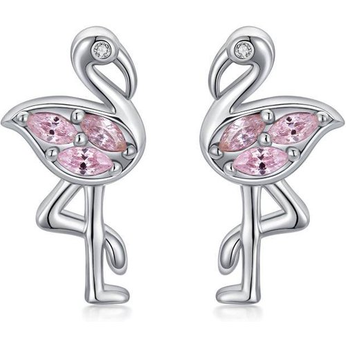 Sterling Silver Circular Shaped Cubic Zirconia Flamingo Stud Earrings