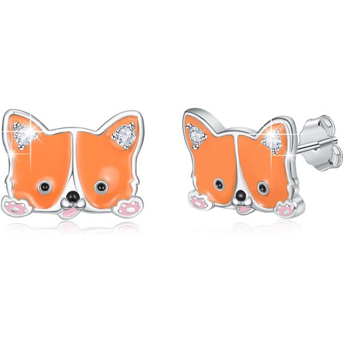 Sterling Silver Circular Shaped Cubic Zirconia Fox Stud Earrings