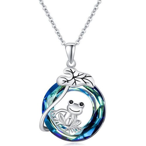 Sterling Silver Circular Shaped Frog Crystal Pendant Necklace