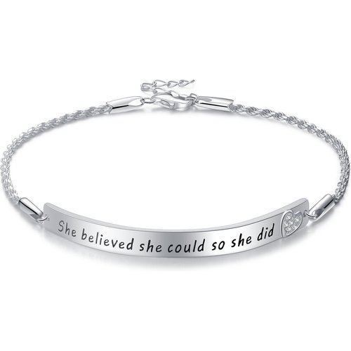 Sterling Silver Circular Shaped Cubic Zirconia Heart Identification Bracelet with Engraved Word