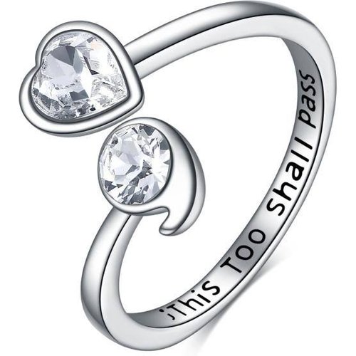 Sterling Silver Round & Heart Cubic Zirconia Open Ring With Engraved Word For Women Best Friends