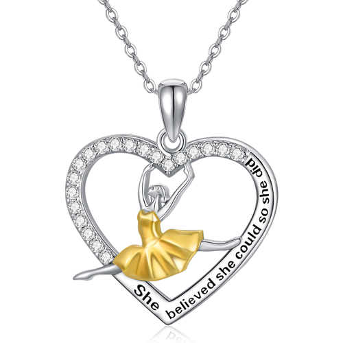 Sterling Silver Circular Shaped Heart Pendant Necklace with Engraved Word