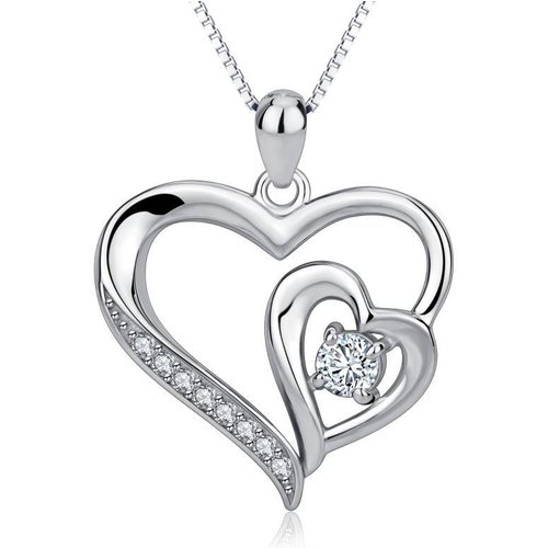 Sterling Silver Cubic Zirconia Double Heart Necklace For Her