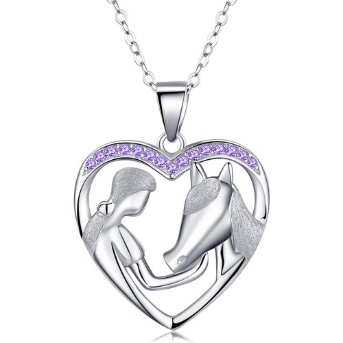 Sterling Silver Circular Shaped Cubic Zirconia Horse Pendant Necklace