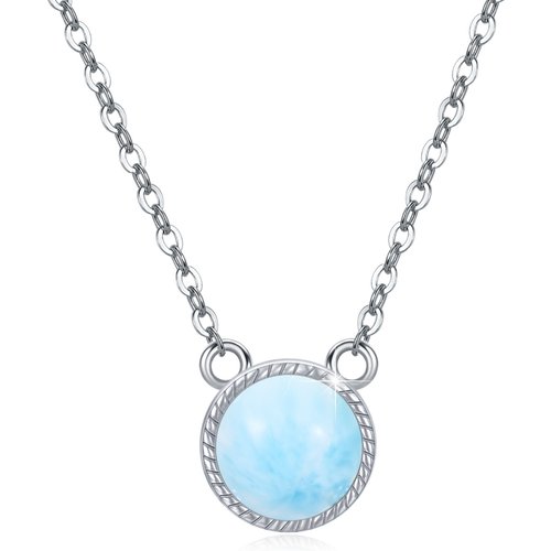 Sterling Silver Circular Shaped Lalimar Stone Round Pendant Necklace